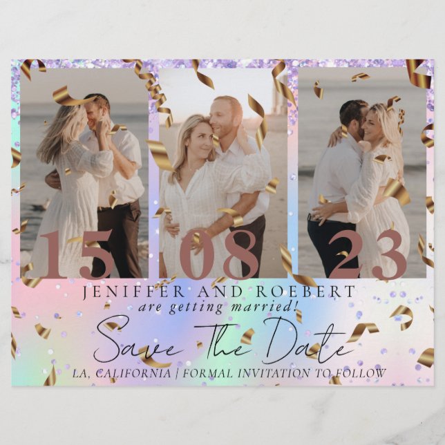 Elegant Mermaid Photo Collage Save the Date Card (Front)