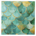 Elegant Mermaid Scales in Teal and Gold Tile<br><div class="desc">Dive into oceanic elegance with this stunning ceramic tile design featuring watercolor-style mermaid scales in soft teal, seafoam green, and turquoise. Each scale is delicately outlined in shimmering gold, adding a touch of luxury and magical charm to your space. The flowing pattern evokes the mystery and beauty of the sea,...</div>