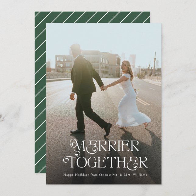 Elegant Merrier Together Family or Newlywed  Holid Holiday Card (Front/Back)