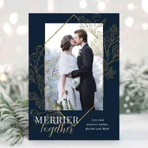 Elegant Merrier Together Newlywed Christmas Photo Holiday Card