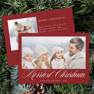 Elegant Merriest Christmas 2 Photo Red Holiday Card