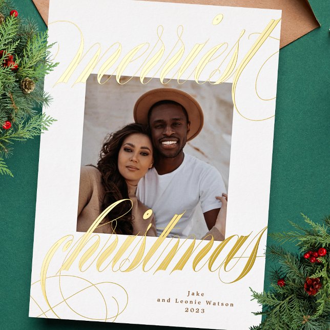elegant merriest christmas calligraphy photo gold (Creator Uploaded)