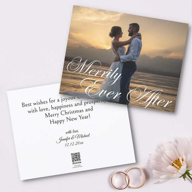 elegant merrily ever after wedding photo holiday card (Creator Uploaded)