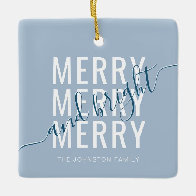 Elegant merry and bright Christmas Ceramic Ornament (Front)