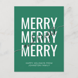 Elegant merry and bright Christmas green holiday Postcard