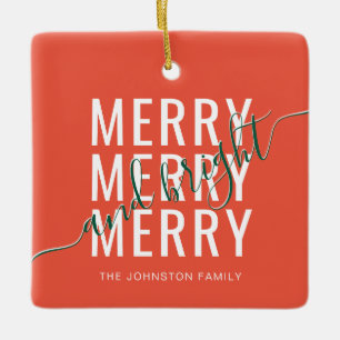 Elegant merry and bright Christmas holiday Ceramic Ornament