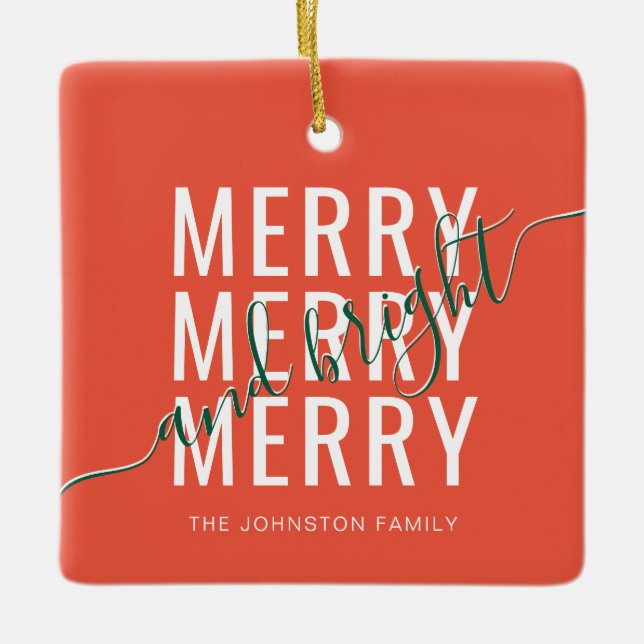 Elegant merry and bright Christmas holiday Ceramic Ornament (Front)
