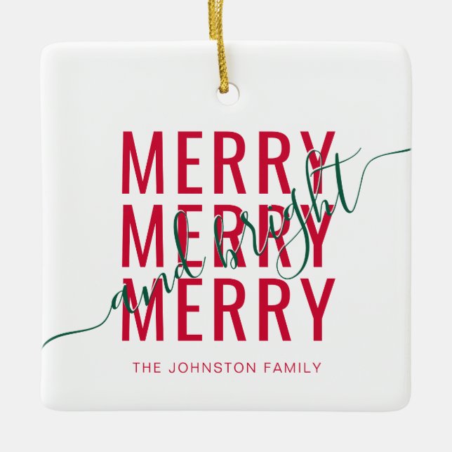 Elegant merry and bright Christmas holiday Ceramic Ornament (Front)