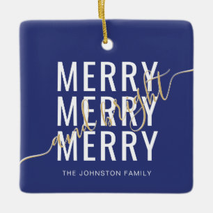 Elegant merry and bright Christmas holiday Ceramic Ornament