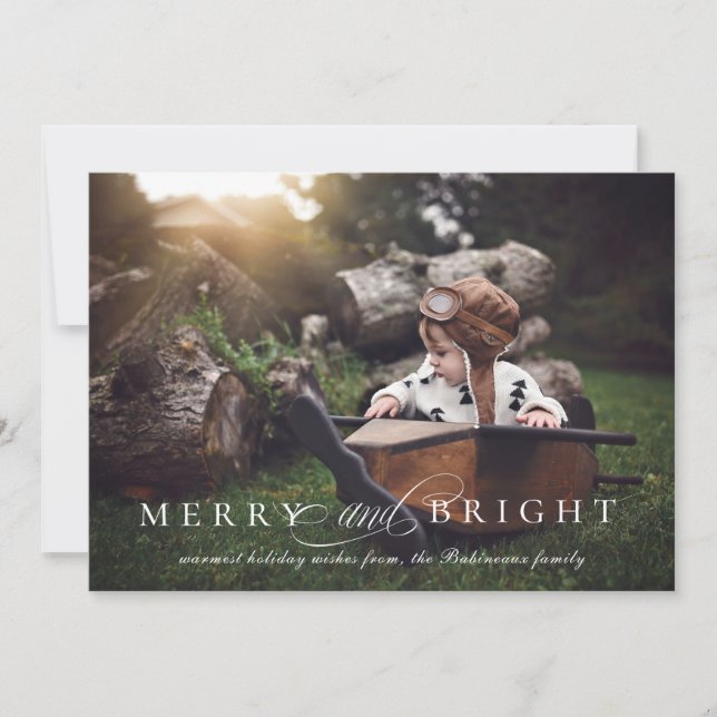 Elegant Merry And Bright Christmas Photo Holiday Card (Front)