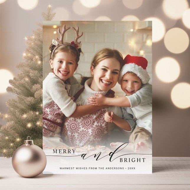 Elegant Merry and Bright Photo Holiday Card (Creator Uploaded)