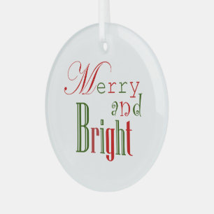 Elegant "Merry and Bright" Red, Green Christmas Glass Tree Decoration