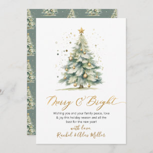 Elegant Merry and Bright Script Tree Non Photo Holiday Card