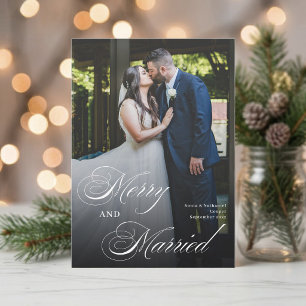 Elegant Merry and Married Minimal Photo Christmas Holiday Card