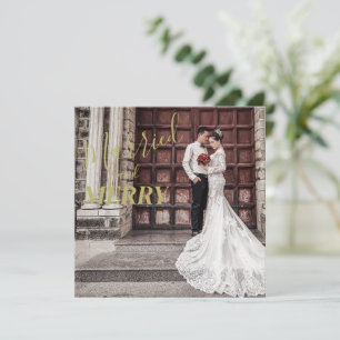 Elegant Merry and Married Photo Wedding  Thank You Card