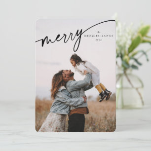 Elegant Merry Black Typographic Script Holiday Card