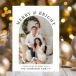 Elegant Merry Bright Arch Photo Christmas Card<br><div class="desc">Modern Christmas holiday folded card featuring your photo in an arch frame,  "Merry & Bright" in elegant typography and your name and a seasonal greeting in simple typography.</div>