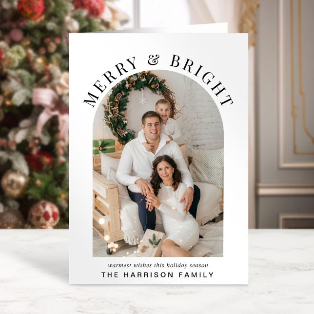 Elegant Merry Bright Arch Photo Christmas Card (Share the love and warmth of the holiday season with this personalized photo Christmas card)