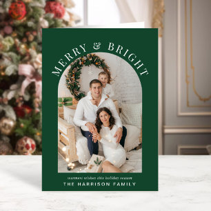 Elegant Merry Bright Arch Photo Green Christmas Card