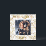 Elegant Merry & Bright Photo Gold Vintage Holiday Card<br><div class="desc">Elegant vintage pattern Merry & Bright typography.  A beautiful brocade distressed design with your favourite photo in the centre.  Personalise with your message and name on the reverse side.  The perfect holiday greeting card.</div>