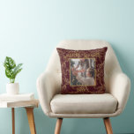 Elegant Merry & Bright Photo Red Gold Vintage Cushion<br><div class="desc">Elegant vintage red with gold brocade pattern Merry & Bright typography.  A beautiful brocade distressed design with your favourite photo in the centre of this beautiful home decor.  A perfect addition to all your holiday decorating.  A keepsake gift for that hard-to-buy-for person on your list.</div>