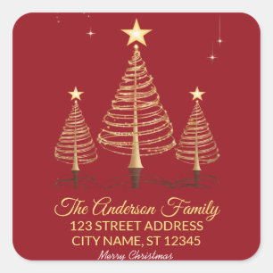 Elegant Merry & Bright Tree Lights Red and Gold Square Sticker