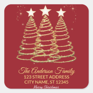 Elegant Merry & Bright Tree Lights Red and Gold Square Sticker
