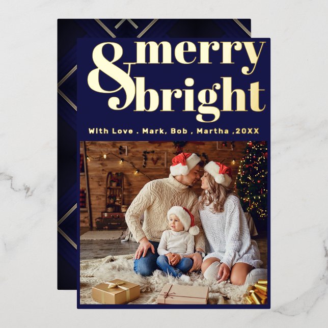 Elegant Merry & Bright Typography Photo Christmas  (Front/Back)