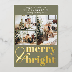 Elegant Merry & Bright Typography Photo Christmas