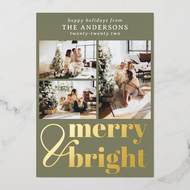Elegant Merry & Bright Typography Photo Christmas (Front)