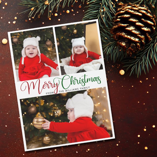 Elegant Merry Christmas 3 Photo Cute Magnet Card (Creator Uploaded)