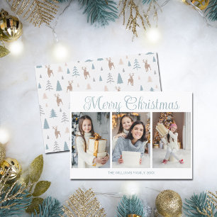 Elegant Merry Christmas 3 Vertical Photo Collage Holiday Card