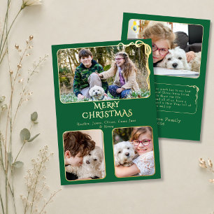 Elegant Merry Christmas 4 Photo Bow Green and Gold