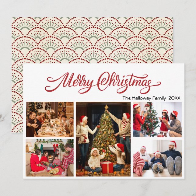 Elegant Merry Christmas 5 photos Holiday Card (Front/Back)