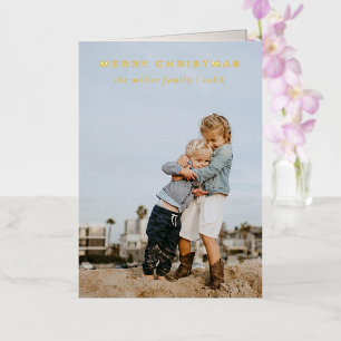Elegant Merry Christmas 6 Photo Minimalist Folded Foil Holiday Card