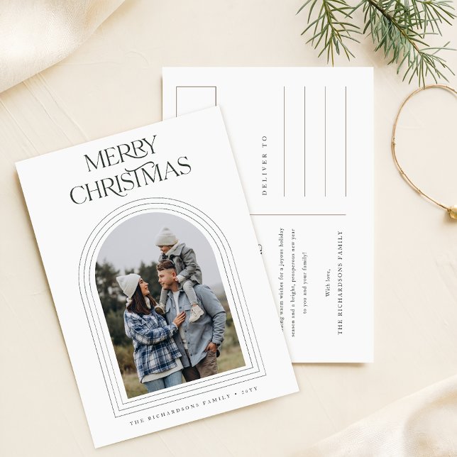 Elegant Merry Christmas Arch Family Photo Holiday Postcard (Creator Uploaded)