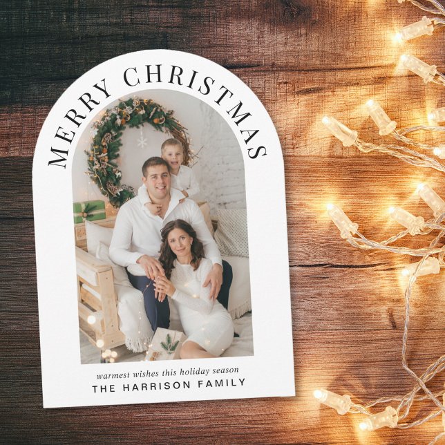 Elegant Merry Christmas Arch Photo Christmas Card (Share the love and warmth of the holiday season with this personalized photo Christmas card)