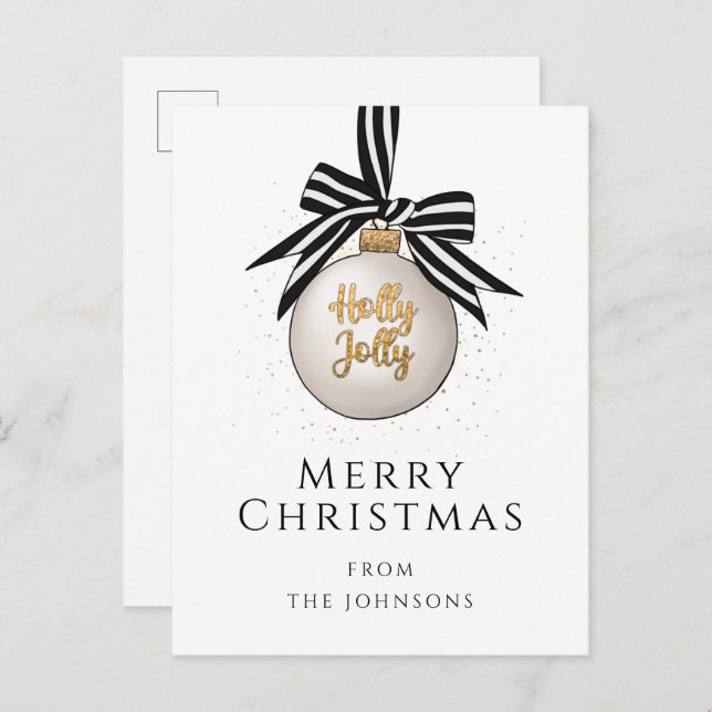 Elegant Merry Christmas Bauble Holiday Postcard (Front/Back)
