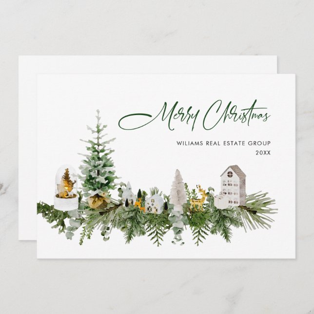 Elegant Merry Christmas Boho Composition Corporate Holiday Card (Front/Back)