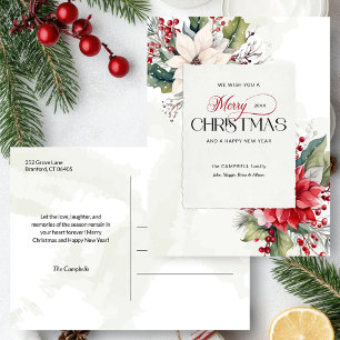 Elegant Merry Christmas Botanical Non-Photo Holiday Postcard