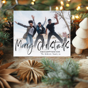 Elegant Merry Christmas Calligraphy 1 Photo Holiday Card