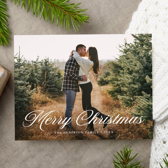 Elegant Merry Christmas Calligraphy Script Photo Holiday Postcard (Creator Uploaded)