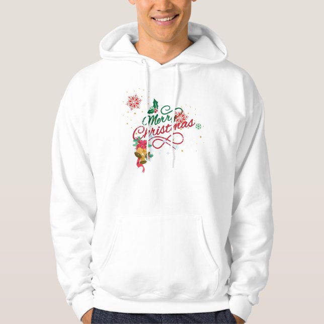 Elegant "Merry Christmas" Calligraphy T-Shirt with Hoodie (Front)