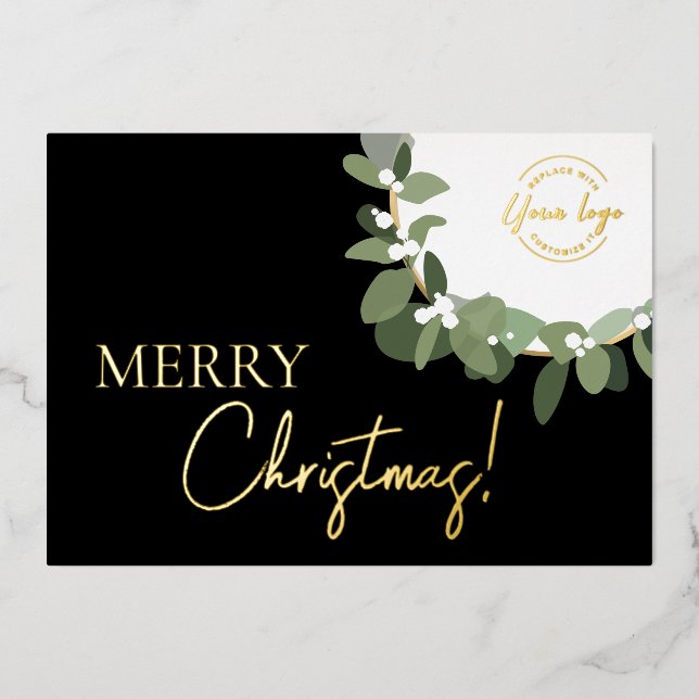 Elegant Merry Christmas Company Logo in Wreath (Front)