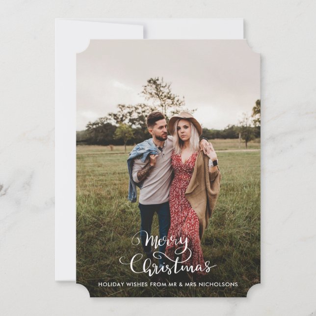 Elegant Merry Christmas | Couple Photo  Holiday Card (Front)