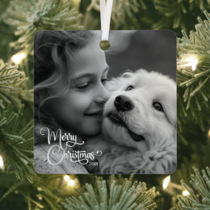 Elegant Merry Christmas Custom Family Picture Metal Tree Decoration
