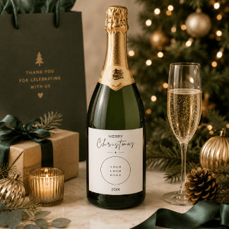 Elegant Merry Christmas Custom Logo Wine Label