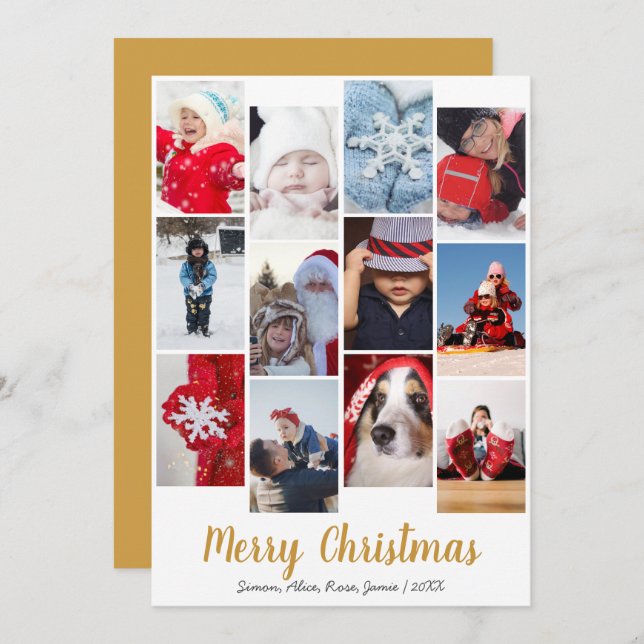 Elegant Merry Christmas Custom Photo Collage Holiday Card (Front/Back)