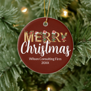 Elegant Merry Christmas Customised Business Red Ceramic Tree Decoration