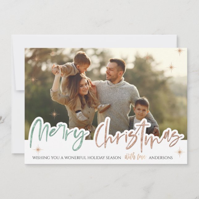 Elegant Merry Christmas Cute Glitter Script Photo  Holiday Card (Front)